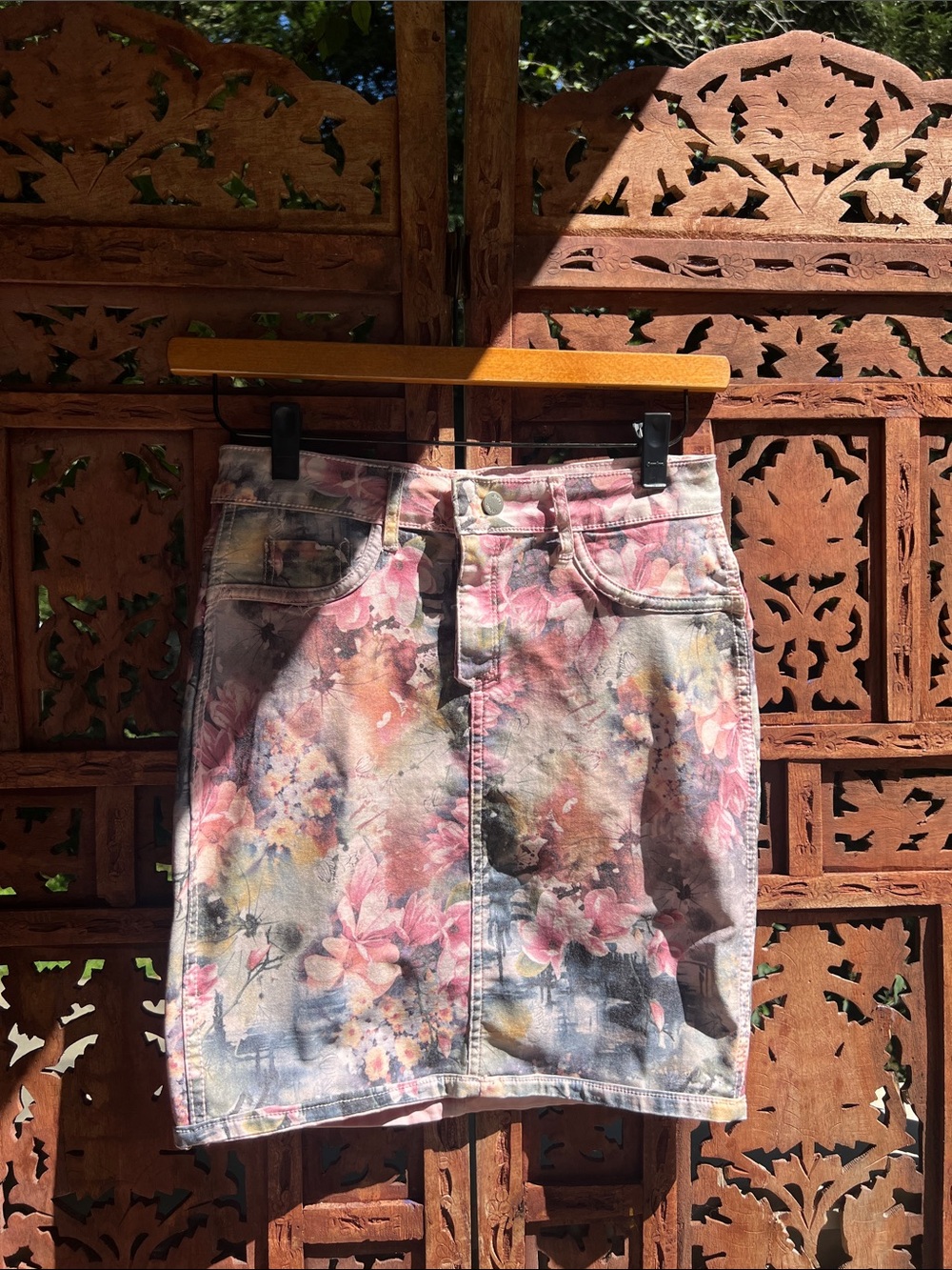 VENUS Reversible Pink Floral Denim Mini Skirt